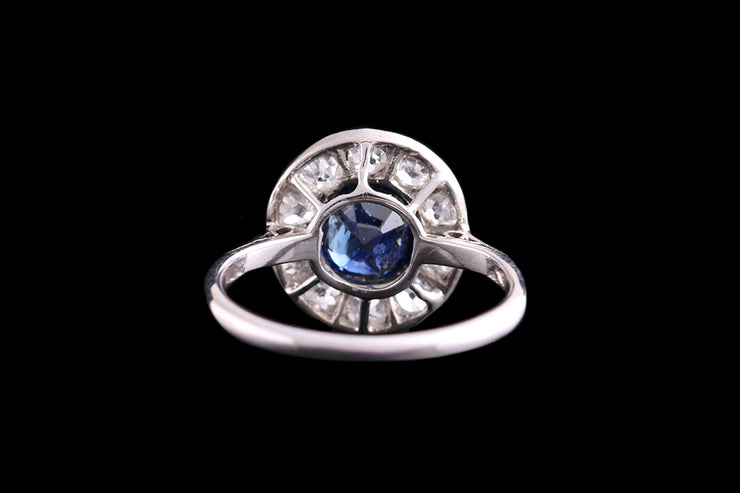Art Deco 18ct White Gold Diamond and Sapphire Cluster Ring