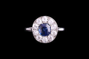Art Deco 18ct White Gold Diamond and Sapphire Cluster Ring