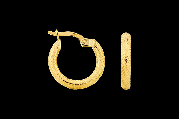 9ct Yellow Gold Textured Hoop Earrings