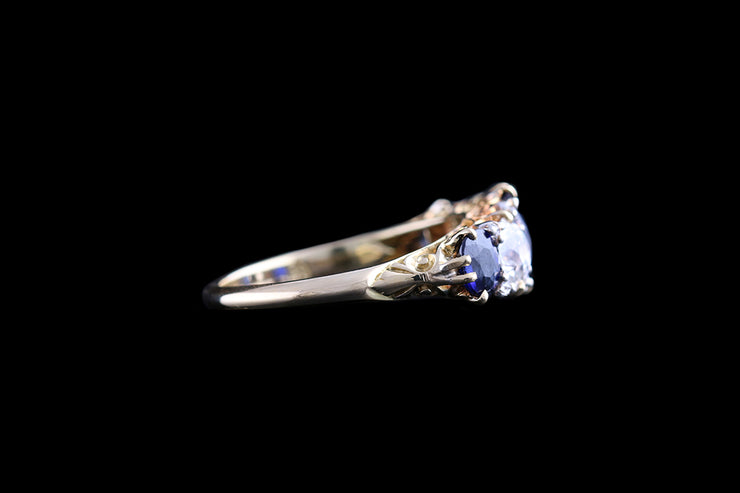 Victorian 18ct Yellow Gold Diamond and Sapphire Graduated Five Stone Ring