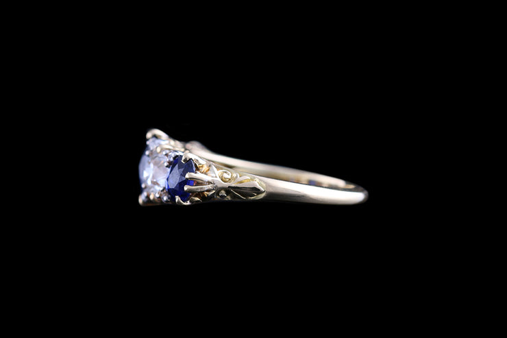 Victorian 18ct Yellow Gold Diamond and Sapphire Graduated Five Stone Ring