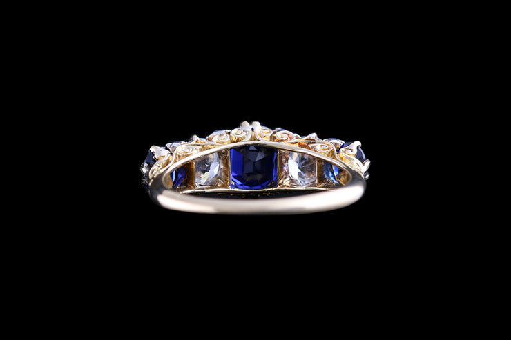 Victorian 18ct Yellow Gold Diamond and Sapphire Graduated Five Stone Ring