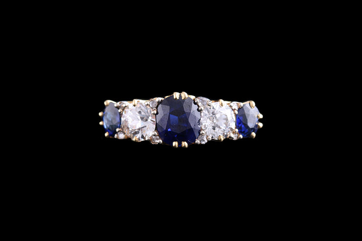Victorian 18ct Yellow Gold Diamond and Sapphire Graduated Five Stone Ring