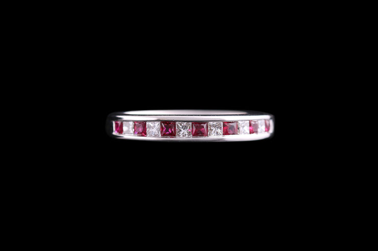 18ct White Gold Diamond and Ruby Half Eternity Ring