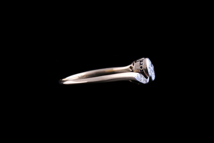 Edwardian 18ct Yellow Gold Diamond Two Stone Twist Ring with Diamond Shoulders