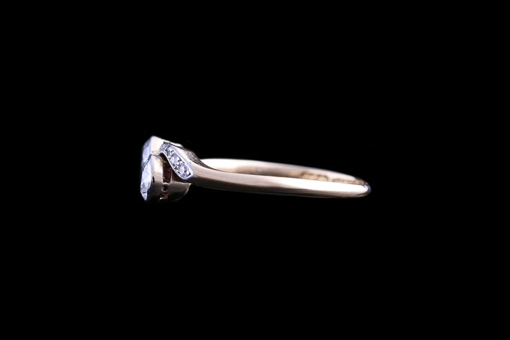 Edwardian 18ct Yellow Gold Diamond Two Stone Twist Ring with Diamond Shoulders