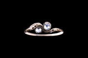 Edwardian 18ct Yellow Gold Diamond Two Stone Twist Ring with Diamond Shoulders