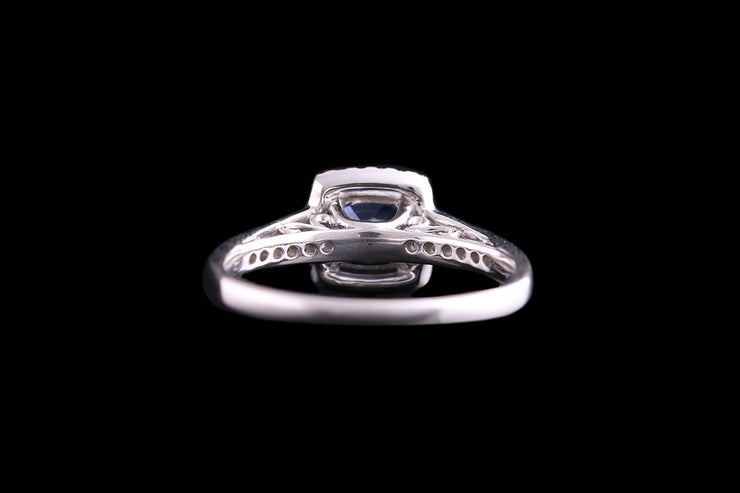 18ct White Gold Diamond and Tanzanite Cluster Ring with Diamond Shoulders