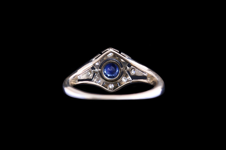 Edwardian 18ct Yellow Gold and Platinum Diamond & Sapphire Dress Ring with Split Shoulders