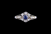 Edwardian 18ct Yellow Gold and Platinum Diamond & Sapphire Dress Ring with Split Shoulders