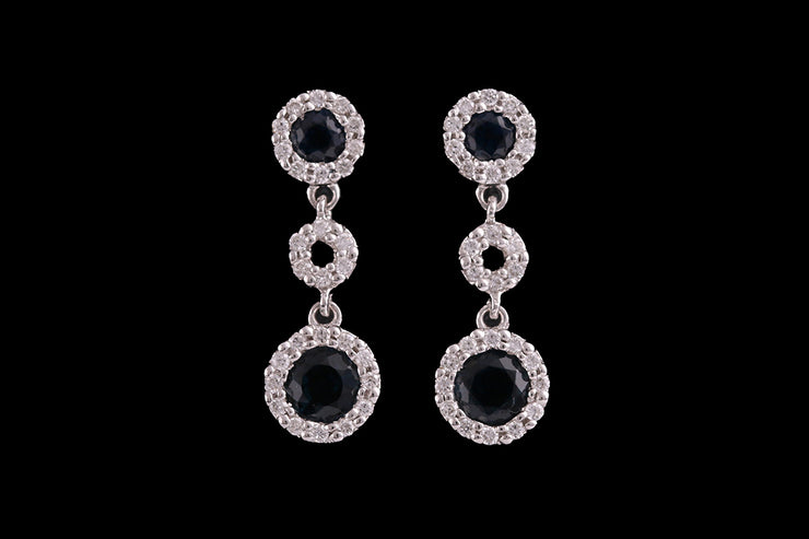 18ct White Gold Diamond and Sapphire Cluster Drop Earrings