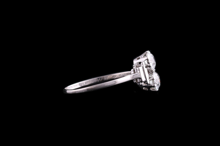 Art Deco Platinum Diamond Two Stone Dress Ring