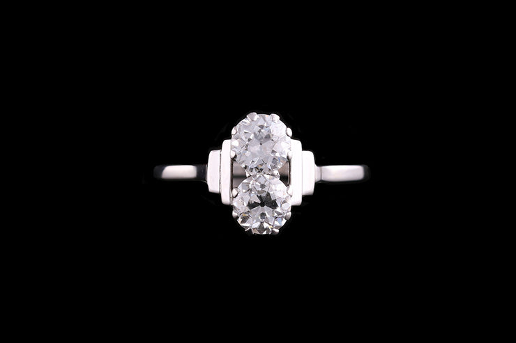 Art Deco Platinum Diamond Two Stone Dress Ring
