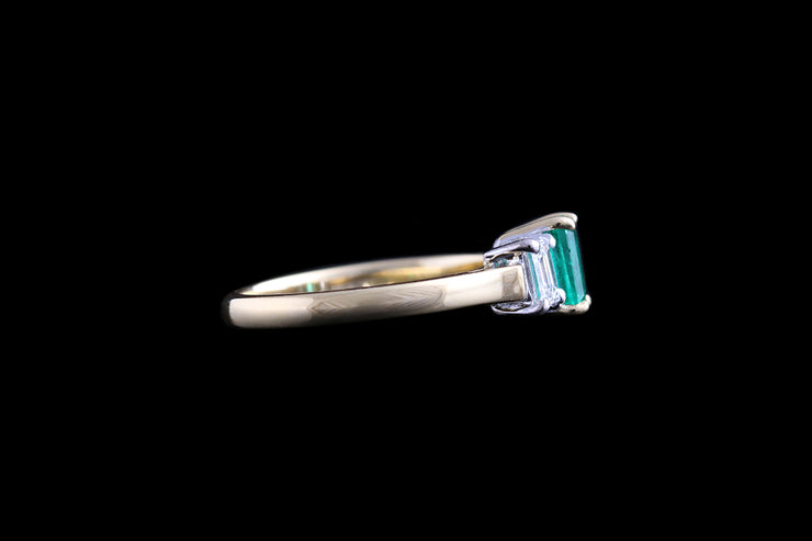 18ct Yellow Gold Diamond and Emerald Three Stone Ring