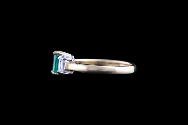 18ct Yellow Gold Diamond and Emerald Three Stone Ring