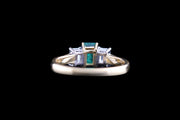 18ct Yellow Gold Diamond and Emerald Three Stone Ring