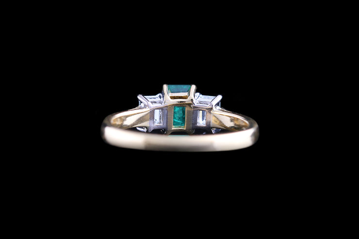 18ct Yellow Gold Diamond and Emerald Three Stone Ring