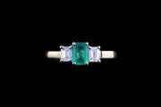 18ct Yellow Gold Diamond and Emerald Three Stone Ring