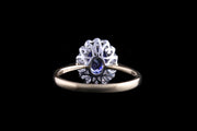 18ct Yellow Gold Diamond and Tanzanite Oval Cluster Ring