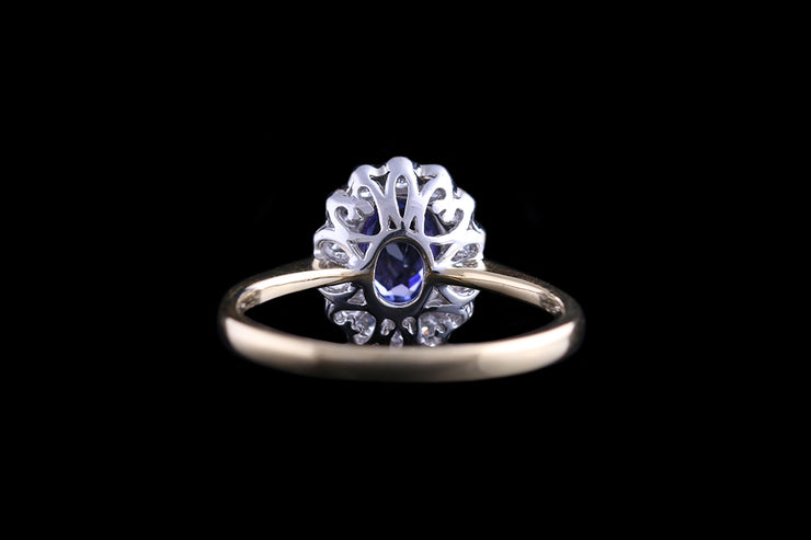 18ct Yellow Gold Diamond and Tanzanite Oval Cluster Ring