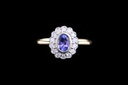 18ct Yellow Gold Diamond and Tanzanite Oval Cluster Ring