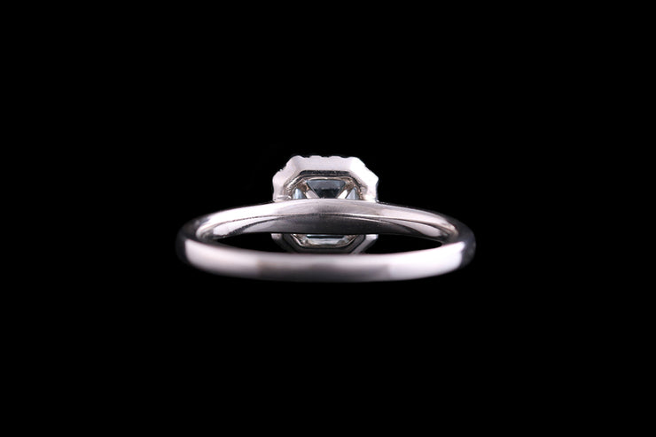 18ct White Gold Diamond and Aquamarine Cluster Ring with Diamond Shoulders
