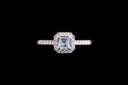 18ct White Gold Diamond and Aquamarine Cluster Ring with Diamond Shoulders