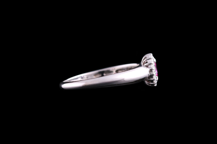18ct White Gold Diamond and Pink Sapphire Oval Cluster Ring
