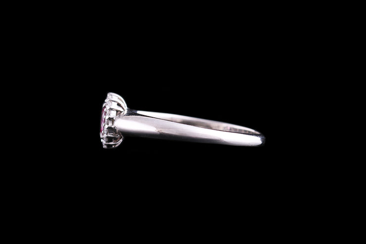 18ct White Gold Diamond and Pink Sapphire Oval Cluster Ring