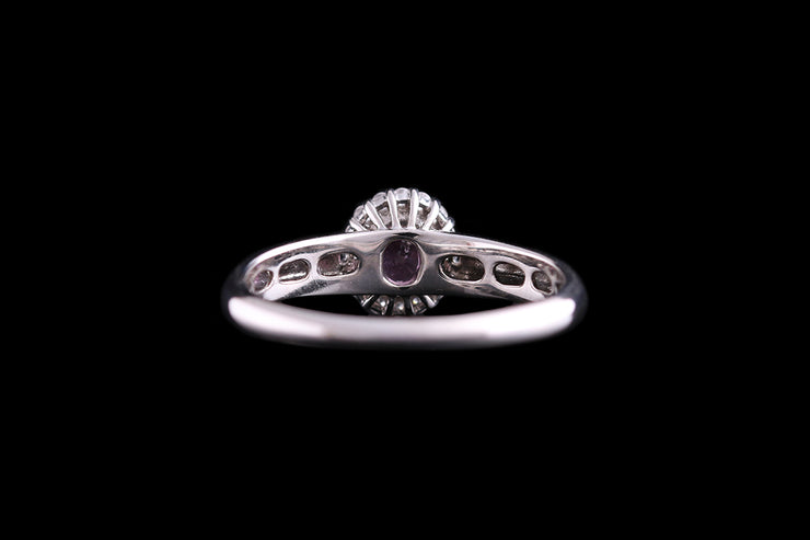18ct White Gold Diamond and Pink Sapphire Oval Cluster Ring