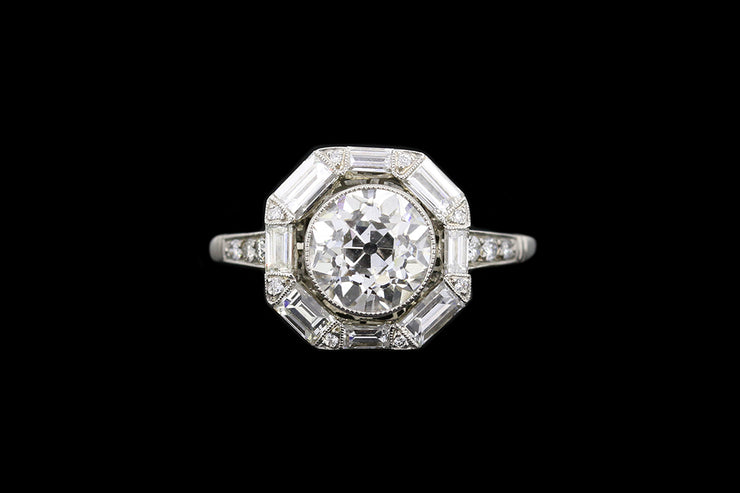 Platinum Diamond Target Ring with Diamond Shoulders