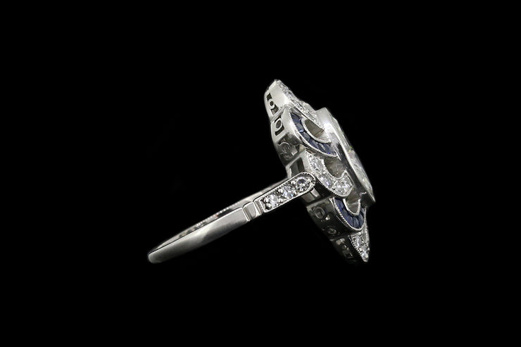 Art Deco Platinum Diamond and Sapphire Dress Ring