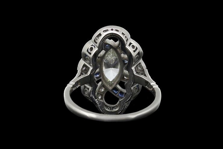 Art Deco Platinum Diamond and Sapphire Dress Ring