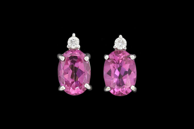 18ct White Gold Diamond and Pink Topaz Stud Earrings