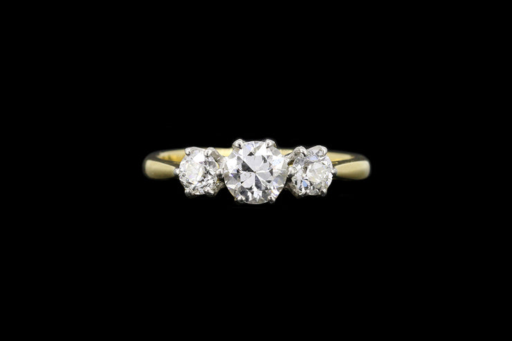 18ct Yellow Gold and Platinum Diamond Three Stone Ring