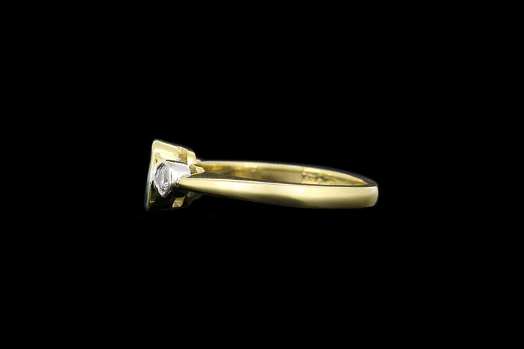 18ct Yellow Gold Diamond and Emerald Three Stone Ring