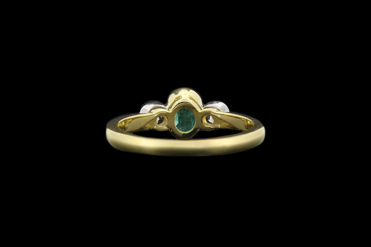 18ct Yellow Gold Diamond and Emerald Three Stone Ring