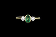 18ct Yellow Gold Diamond and Emerald Three Stone Ring