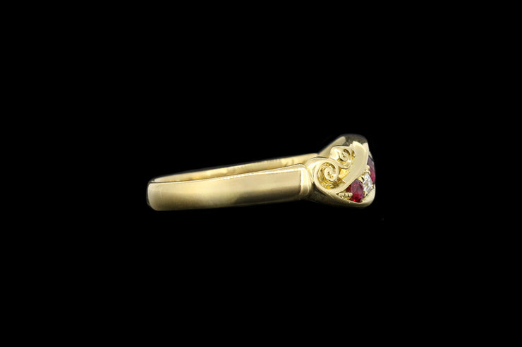 Edwardian 18ct Yellow Gold Diamond and Ruby Five Stone Twist Ring