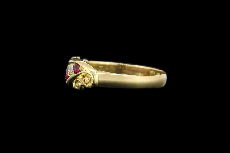 Edwardian 18ct Yellow Gold Diamond and Ruby Five Stone Twist Ring