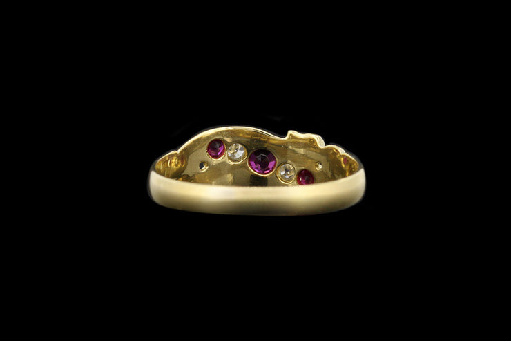 Edwardian 18ct Yellow Gold Diamond and Ruby Five Stone Twist Ring