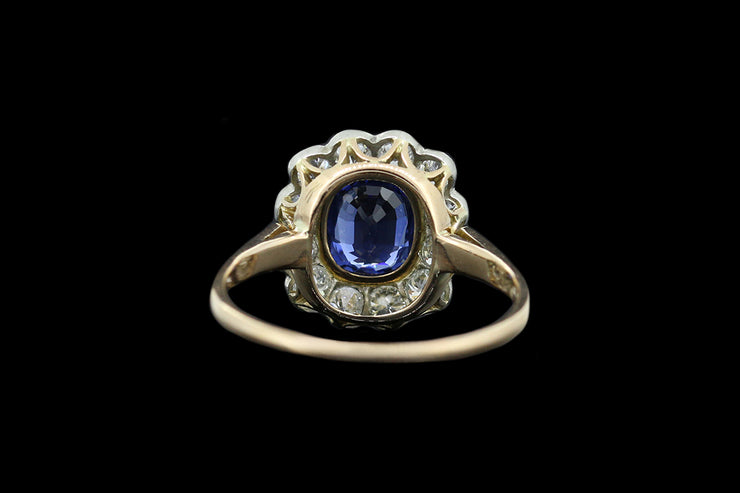 Edwardian 18ct Yellow Gold and Platinum Diamond and Sapphire Cluster Ring