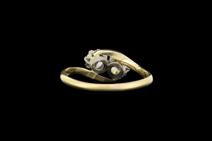 18ct Yellow Gold and Platinum Diamond Two Stone Twist Ring
