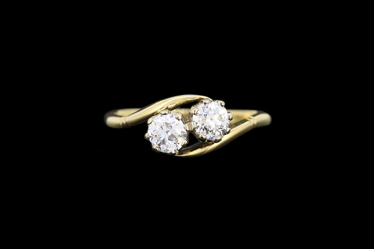 18ct Yellow Gold and Platinum Diamond Two Stone Twist Ring