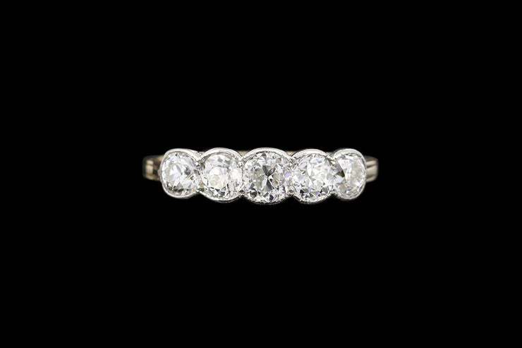 Edwardian 14ct Yellow Gold and White Gold Diamond Five Stone Ring