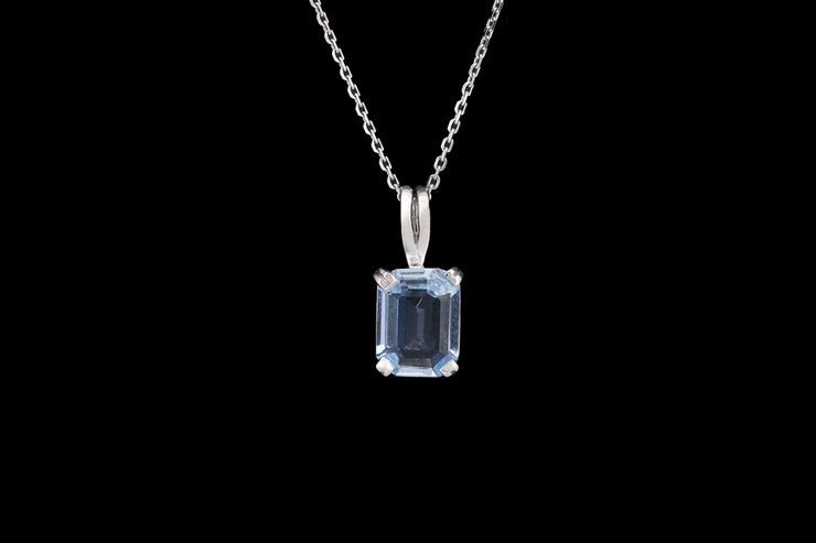9ct White Gold Aquamarine Rectangular Solitaire Pendant