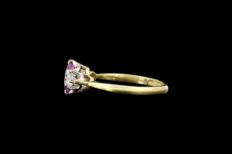18ct Yellow Gold Diamond and Pink Sapphire Three Stone Ring