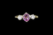 18ct Yellow Gold Diamond and Pink Sapphire Three Stone Ring