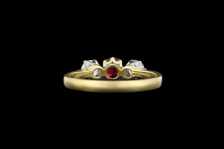 18ct Yellow Gold Diamond and Ruby Three Stone Ring