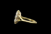 18ct Yellow Gold Diamond and Green Sapphire Cluster Ring with Split Shoulders